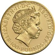 100 Pounds - Elizabeth II 4th portrait; 1 oz Fine Gold obverse image