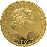 100 Pounds - Elizabeth II 4th portrait; 1 oz Fine Gold obverse image