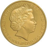 100 Pounds - Elizabeth II 4th portrait; 1 oz Fine Gold obverse image