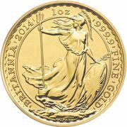 100 Pounds - Elizabeth II 4th portrait; 1 oz Fine Gold, United Kingdom, 2014 reverse image