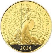 100 Pounds - Elizabeth II 4th portrait; 1 oz Fine Gold, United Kingdom, 2014 reverse image