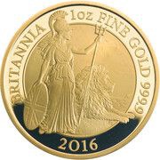 100 Pounds - Elizabeth II 5th portrait; 1 oz Fine Gold, United Kingdom, 2016 reverse image