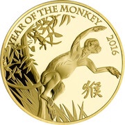 100 Pounds - Elizabeth II Year of the Monkey; Gold Proof, United Kingdom, 2016 reverse image