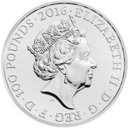 100 Pounds - Elizabeth II 2 oz Fine Silver; Trafalgar Square obverse image