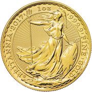 100 Pounds - Elizabeth II 5th portrait; 1 oz Fine Gold, Trident Privy Mark, United Kingdom, 2017 reverse image