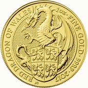 100 Pounds - Elizabeth II Red Dragon of Wales; 1 oz Fine Gold, United Kingdom, 2017 reverse image