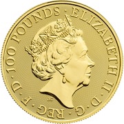100 Pounds - Elizabeth II Griffin of Edward III; 1 oz Fine Gold obverse image