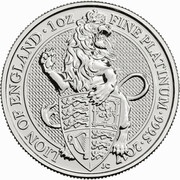 100 Pounds - Elizabeth II Lion of England; 1 oz Fine Platinum, United Kingdom, 2017 reverse image