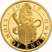 100 Pounds - Elizabeth II Lion of England; Gold Proof, United Kingdom, 2017 reverse image