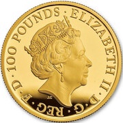 100 Pounds - Elizabeth II Unicorn of Scotland; Gold Proof obverse image