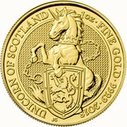 100 Pounds - Elizabeth II Unicorn of Scotland; 1 oz Fine Gold, United Kingdom, 2018 reverse image