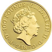 100 Pounds - Elizabeth II Black Bull of Clarence; 1 oz Fine Gold obverse image