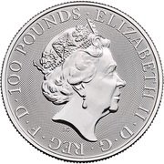 100 Pounds - Elizabeth II Red Dragon of Wales; 1 oz Fine Platinum obverse image