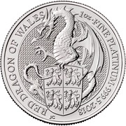100 Pounds - Elizabeth II Red Dragon of Wales; 1 oz Fine Platinum, United Kingdom, 2018 reverse image