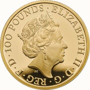 100 Pounds - Elizabeth II Red Dragon of Wales; Gold Proof obverse image