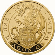 100 Pounds - Elizabeth II Red Dragon of Wales; Gold Proof, United Kingdom, 2018 reverse image