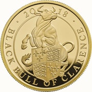 100 Pounds - Elizabeth II Black Bull of Clarence; Gold Proof, United Kingdom, 2018 reverse image