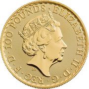 100 Pounds - Elizabeth II 5th portrait; Oriental Border, 1 oz Fine Gold obverse image