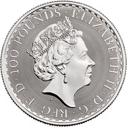 100 Pounds - Elizabeth II 5th portrait; 1 oz Fine Platinum obverse image