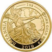 100 Pounds - Elizabeth II 5th portrait; 1 oz Fine Gold, United Kingdom, 2019 reverse image