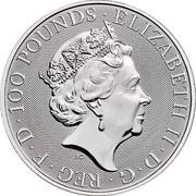 100 Pounds - Elizabeth II Unicorn of Scotland; 1 oz Fine Platinum obverse image
