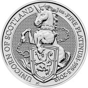 100 Pounds - Elizabeth II Unicorn of Scotland; 1 oz Fine Platinum, United Kingdom, 2019 reverse image