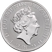 100 Pounds - Elizabeth II Black Bull of Clarence; 1 oz Fine Platinum obverse image