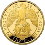 100 Pounds - Elizabeth II Falcon of Plantagenets; Gold Proof, United Kingdom, 2019 reverse image