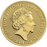 100 Pounds - Elizabeth II Royal Arms; 1 oz Fine Gold obverse image