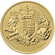 100 Pounds - Elizabeth II Royal Arms; 1 oz Fine Gold, United Kingdom, 2019-2022 reverse image