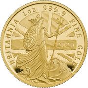 100 Pounds - Elizabeth II 5th portrait; 1 oz Fine Gold, United Kingdom, 2020 reverse image