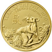 100 Pounds - Elizabeth II Year of the Rat; 1 oz Fine Gold, United Kingdom, 2020 reverse image
