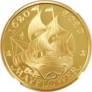 100 Pounds - Elizabeth II Mayflower; Gold Proof, United Kingdom, 2020 reverse image
