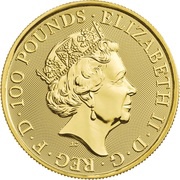 100 Pounds - Elizabeth II White Lion of Mortimer; 1 oz Fine Gold obverse image