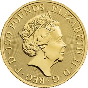 100 Pounds - Elizabeth II White Horse of Hanover; 1 oz Fine Gold obverse image