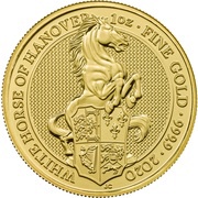 100 Pounds - Elizabeth II White Horse of Hanover; 1 oz Fine Gold, United Kingdom, 2020 reverse image