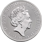 100 Pounds - Elizabeth II Falcon of the Plantagenets; 1 oz Fine Platinum obverse image