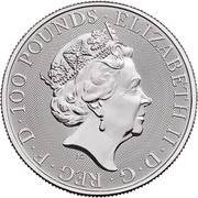 100 Pounds - Elizabeth II Yale of Beaufort; 1 oz Fine Platinum obverse image