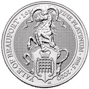 100 Pounds - Elizabeth II Yale of Beaufort; 1 oz Fine Platinum, United Kingdom, 2020 reverse image