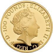100 Pounds - Elizabeth II White Lion of Mortimer; Gold Proof obverse image