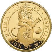 100 Pounds - Elizabeth II White Lion of Mortimer; Gold Proof, United Kingdom, 2020 reverse image