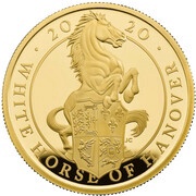 100 Pounds - Elizabeth II White Horse of Hanover; Gold Proof, United Kingdom, 2020 reverse image