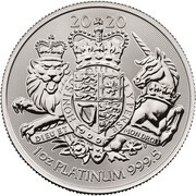 100 Pounds - Elizabeth II Royal Arms; 1oz Fine Platinum, United Kingdom, 2020 reverse image