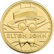 100 Pounds - Elizabeth II Elton John; 1 oz Fine Gold, United Kingdom, 2021 reverse image