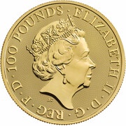 100 Pounds - Elizabeth II White Greyhound of Richmond; 1 oz Fine Gold obverse image