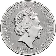 100 Pounds - Elizabeth II White Lion of Mortimer; 1 oz Fine Platinum obverse image