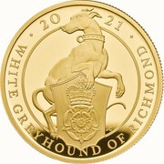 100 Pounds - Elizabeth II White Greyhound of Richmond; Gold Proof, United Kingdom, 2021 reverse image