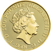 100 Pounds - Elizabeth II Robin Hood; 1 oz Fine Gold obverse image