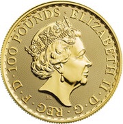 100 Pounds - Elizabeth II 5th portrait; 1 oz Fine Gold obverse image