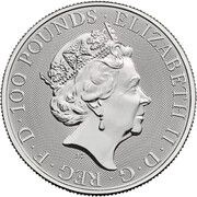 100 Pounds - Elizabeth II White Greyhound of Richmond; 1 oz Fine Platinum obverse image